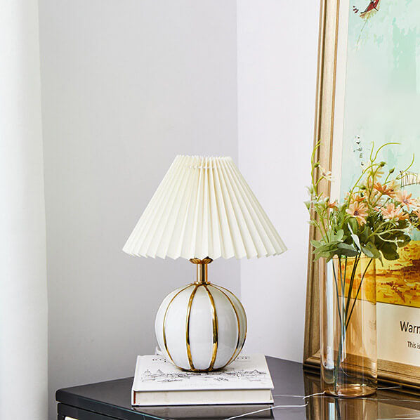 Lampe de table en céramique vintage européenne avec tissu 1 lumière 