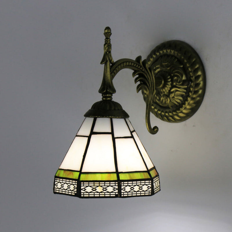 European Tiffany Square Stained Glass 1-Light Wall Sconce Lamp