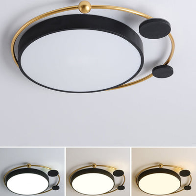 Modern Luxury Iron Circle Ring Acrylic Shade LED Flush Mount Ceiling Light For Living Room