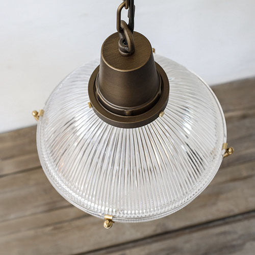 Vintage Brushed Brass Glass Round 1-Light Pendant Light
