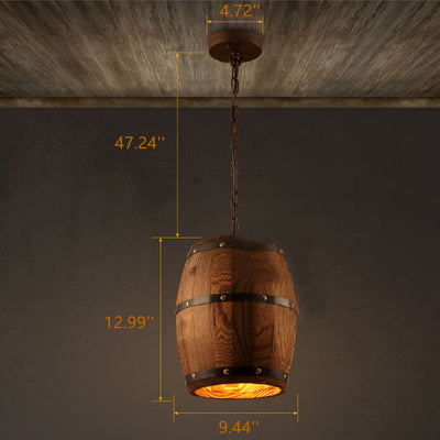 Vintage Wooden Wine Barrel 1-Light Single Barrel Pendant Light