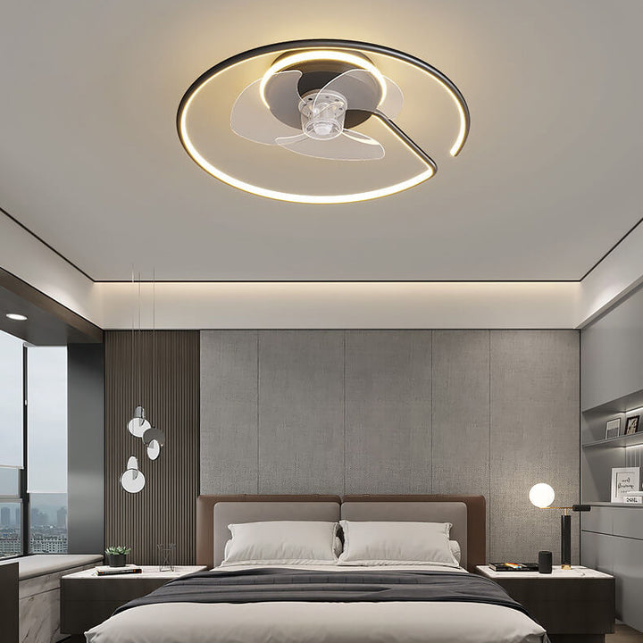Minimalist Light Luxury Round Ring LED Invisible Flush Mount Ceiling Fan Light
