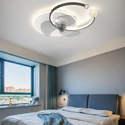 Luxury Double Ring Combination Design LED Flush Mount Fan Light