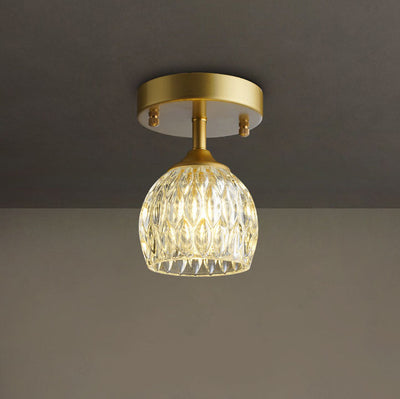 European Light Luxury Round Head Iron Glass 1-Light Semi-Flush Mount Light