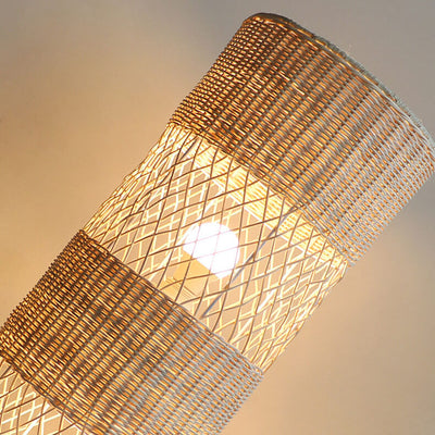 Minimalist Rattan Weaving Round Column 1/2 Light Standing Floor Lamp