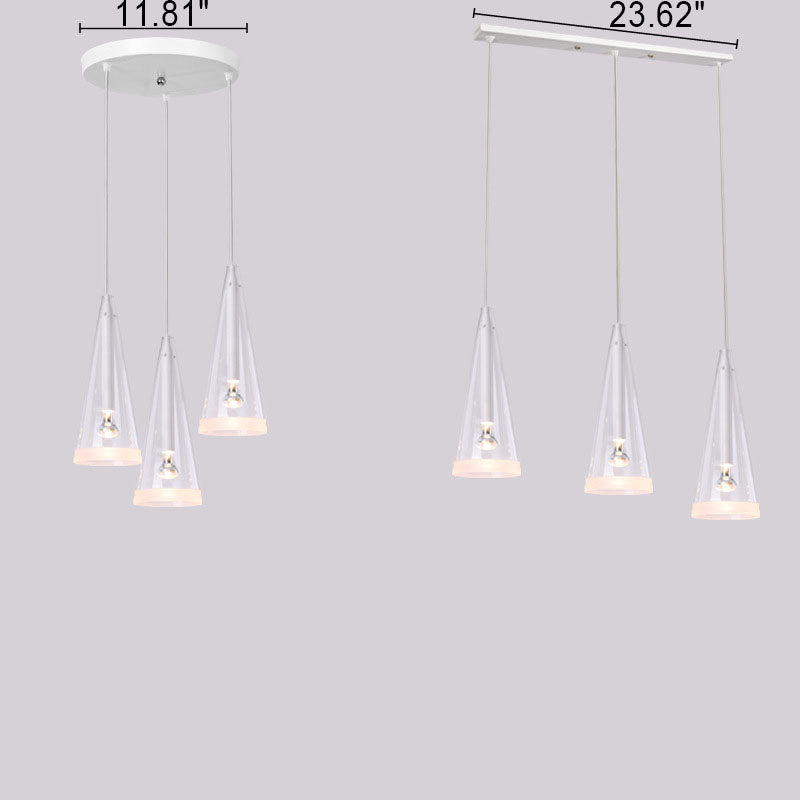 Moderno Minimalista Puro Blanco Claro Cono de Vidrio 1/3-Luz Isla Lámpara de Araña 