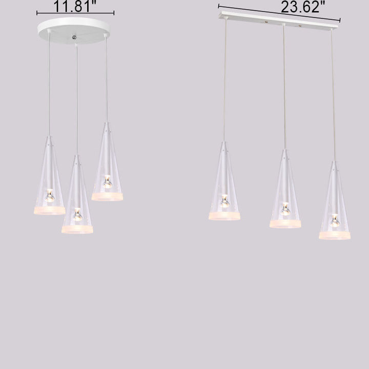Moderno Minimalista Puro Blanco Claro Cono de Vidrio 1/3-Luz Isla Lámpara de Araña 