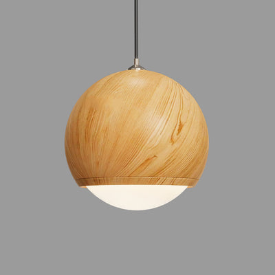 Japanese Wood Grain Round Oval Iron 1-Light Pendant Light