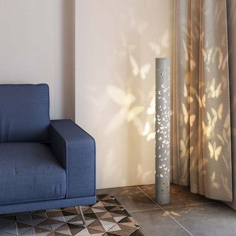 Lámpara de pie LED de cilindro mariposa creativa contemporánea de hierro y aluminio para sala de estar 