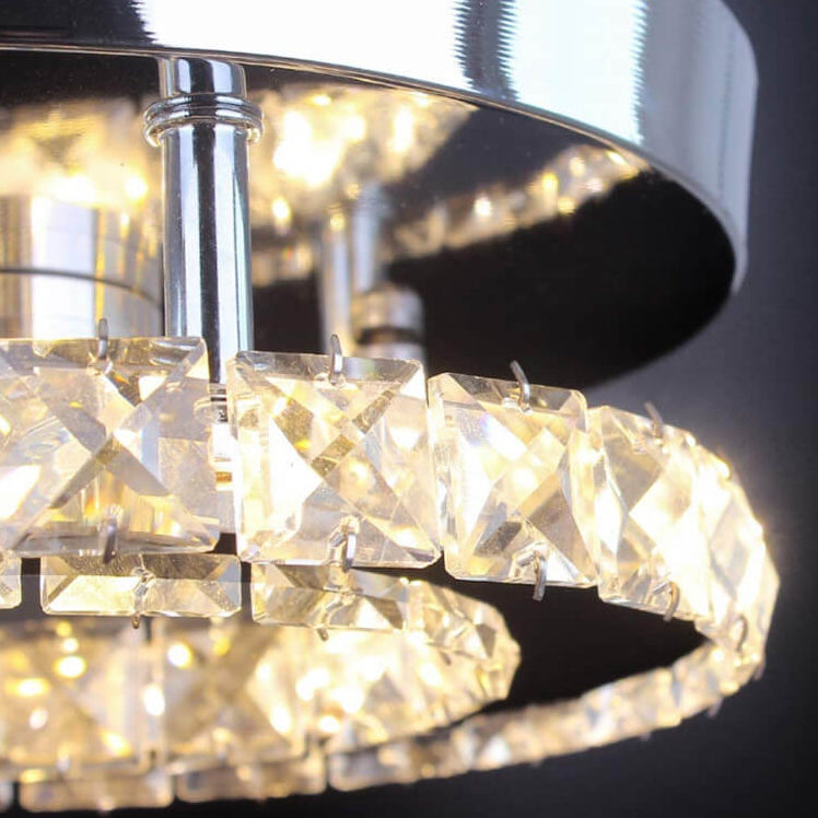 Moderne minimalistische LED-Deckenleuchte mit rundem Kristallspiegel aus Edelstahl 