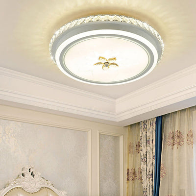 European Crystal Round Flower Design LED Flush Mount Ceiling Light