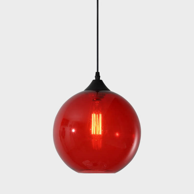 Moderner minimalistischer 1-flammiger Pendelleuchte aus farbigem Rundglas und Eisen für das Wohnzimmer 