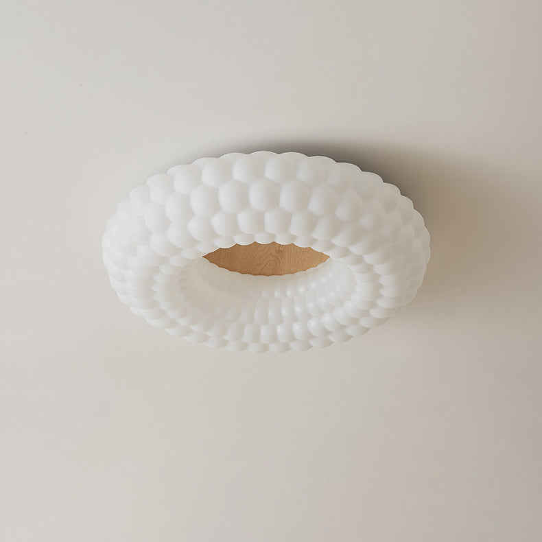 Contemporary Simplicity Cloud PE Round Shade Wood Grain LED Flush Mount Ceiling Light For Bedroom