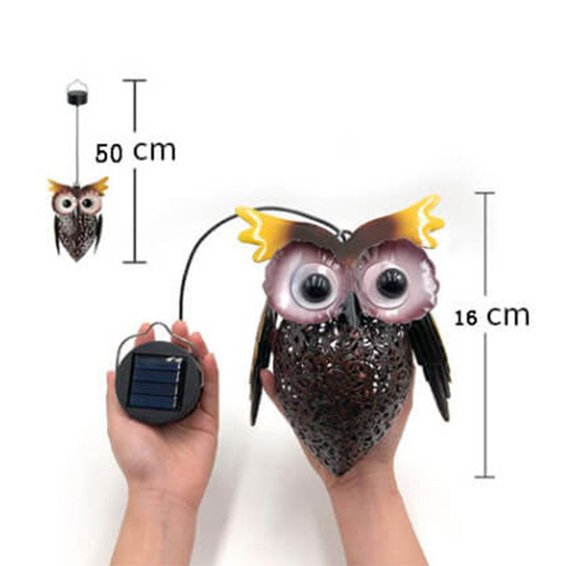 Lumière suspendue extérieure LED solaire étanche en fer forgé creux avec motif de hibou 