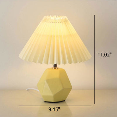 Lampe de table 1 lumière avec abat-jour plissé jaune lait nordique et base en céramique géométrique 