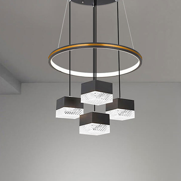 Modern Minimalist Wrought Iron Aluminum Square LED Chandelier