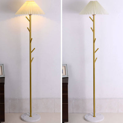 Nordic Minimalist Pleated Lampshade Tree Branch 1-Light Standing Floor Lamp