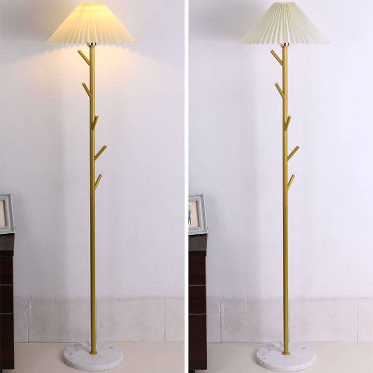 Nordic Minimalist Pleated Lampshade Tree Branch 1-Light Standing Floor Lamp