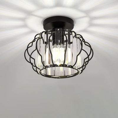 Modern Luxury Flower Iron Crystal 1-Light Semi-Flush Mount Ceiling Light
