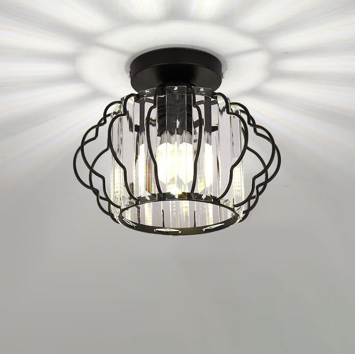 Modern Luxury Flower Iron Crystal 1-Light Semi-Flush Mount Ceiling Light