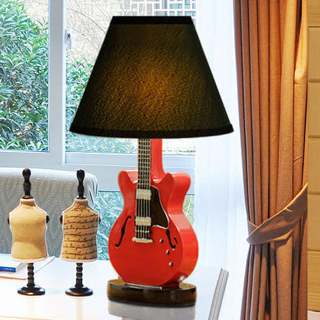 Cartoon Creative Fabric Shade Guitar 1-Light Table Lamp