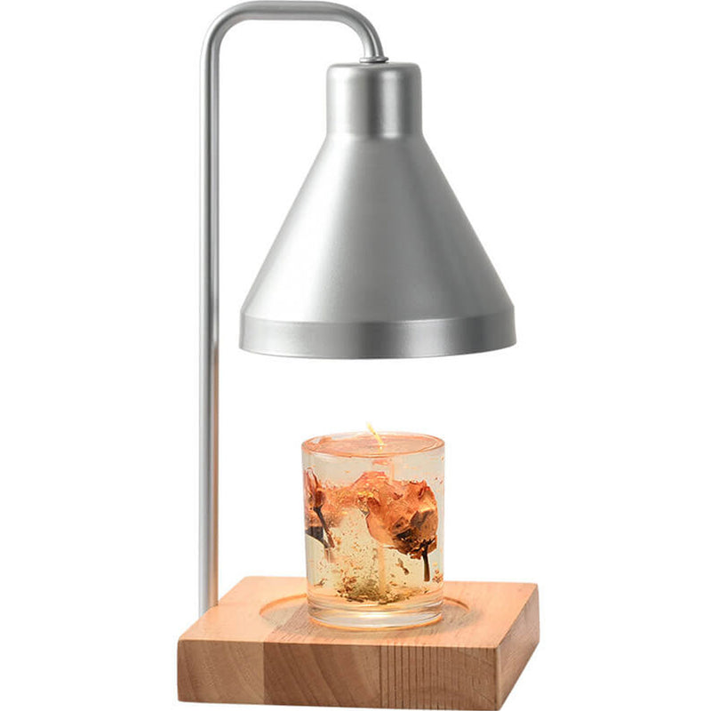 Lampe de table à cire fondante à 2 lumières avec abat-jour conique simple et base en bois 
