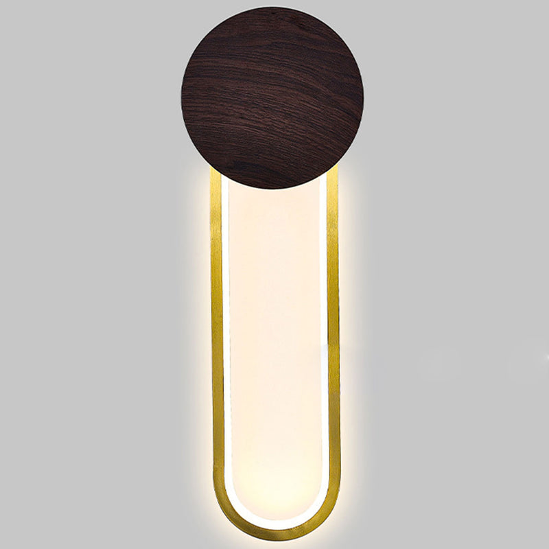 Modern Minimalist Wood Grain Round Wrought Iron LED Wall Sconce Lamp