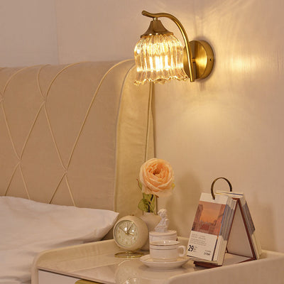Traditional French Floral Hardware Glass 1-Light Wall Sconce Lamp For Bedroom