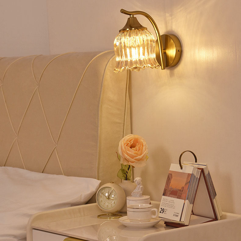 Traditional French Floral Hardware Glass 1-Light Wall Sconce Lamp For Bedroom