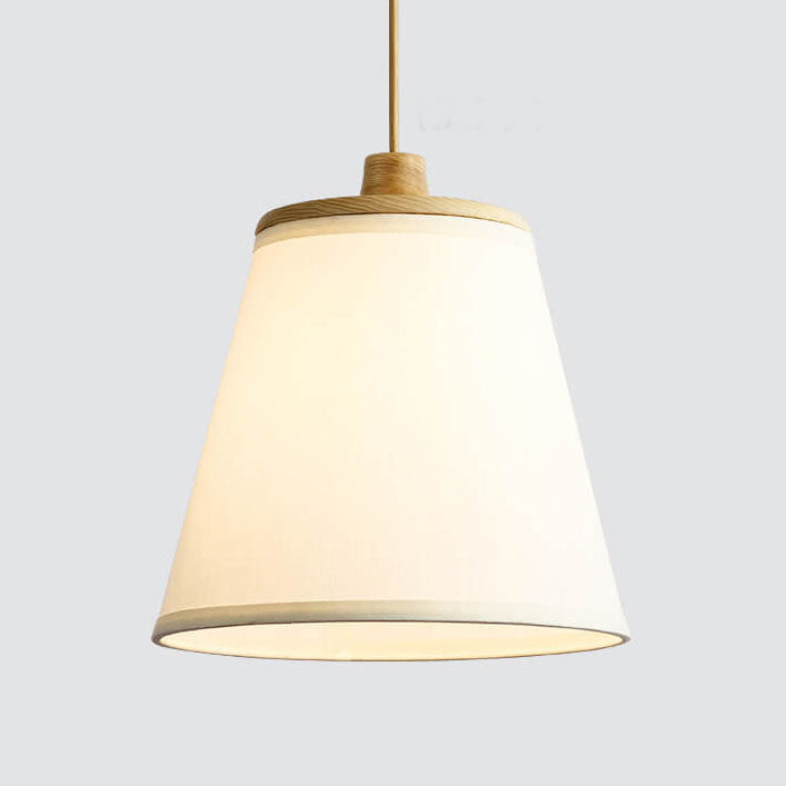 Nordic Minimalist Solid Wood Fabric Cone 1-Light Pendant Light