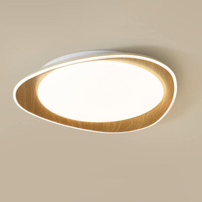 Modern Minimalist Wood Grain Pebble LED Flush Mount Ceiling Light