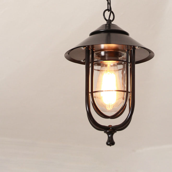 Zeitgenössische industrielle 1-flammige wasserdichte Außen-Pendelleuchte aus Aluminium und Glas im Käfigdesign für Wohnzimmer, Schlafzimmer &amp; Außenbereich 