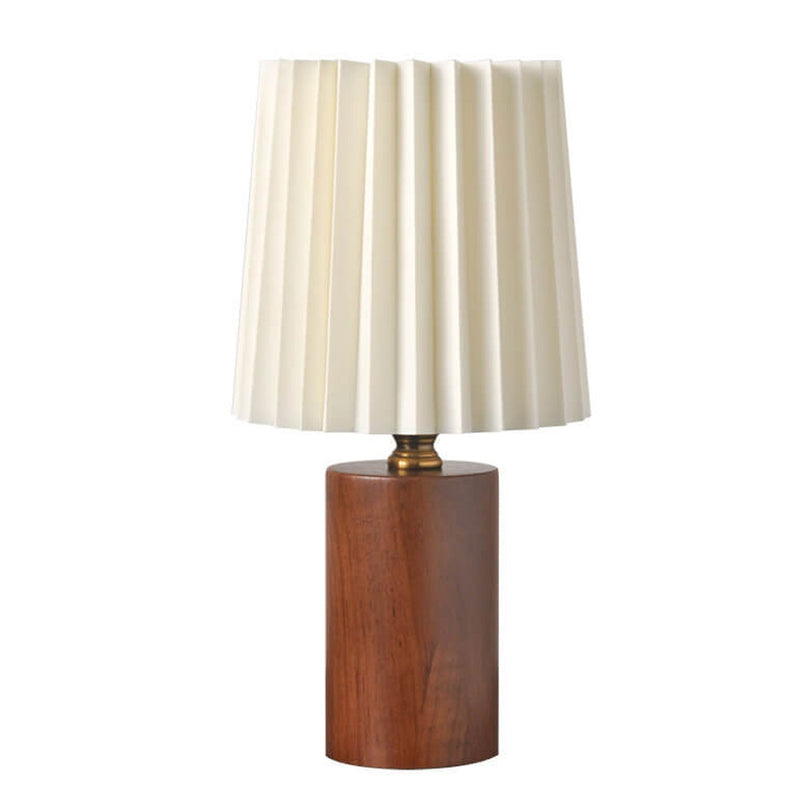 Vintage Korean Pleated Column Solid Wood Base 1-Light Table Lamp