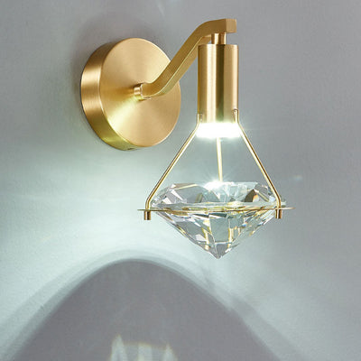 Modern Mid-Century Diamond Brass Crystal LED Wall Sconce Lamp For Living Room