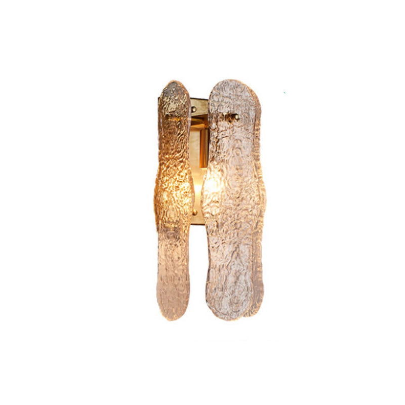 Modern Light Luxury Full Copper Retro Glass Water Ripple Design 1-Light Wall Sconce Lamp