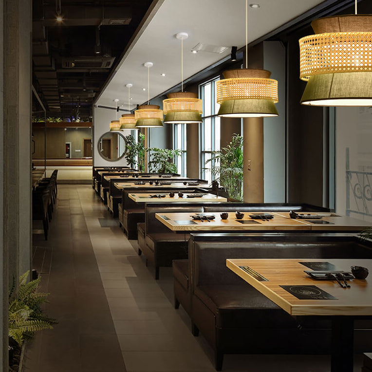Suspension Luminaire Moderne en Rotin Japonais en Forme de Tambour à 1 Lumière 