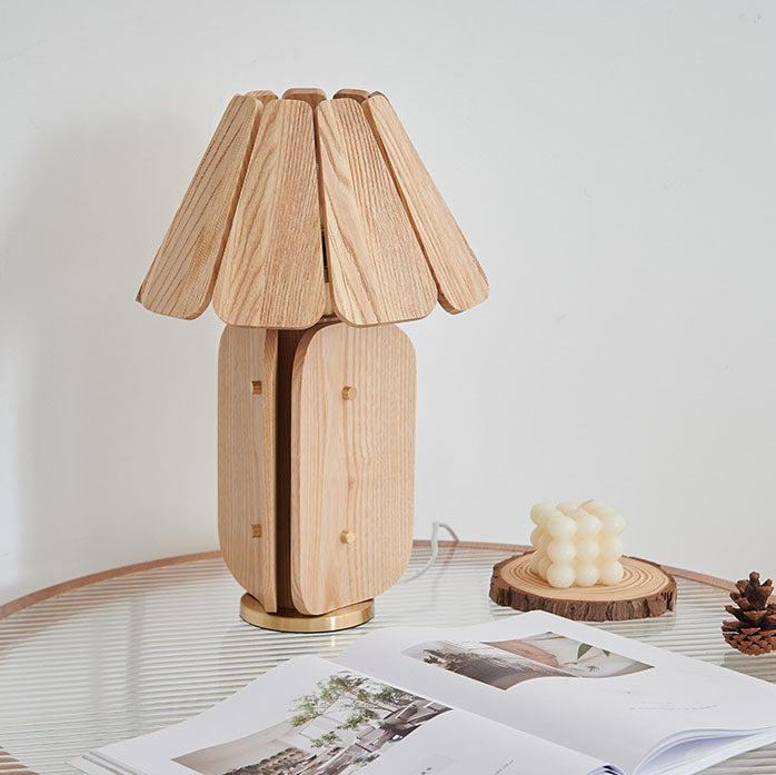 Japanese Vintage Solid Wood Umbrella Pleated 1-Light Table Lamp
