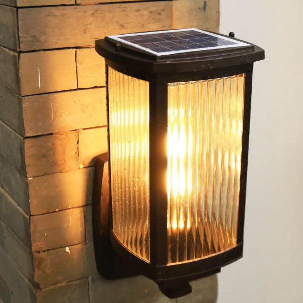 Solar Chinese Outdoor Square Column Cage 1-Light Wall Sconce Lamp