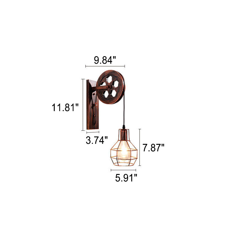 Vintage Industrial Iron Pulley Cage 1-Light Wandleuchte 