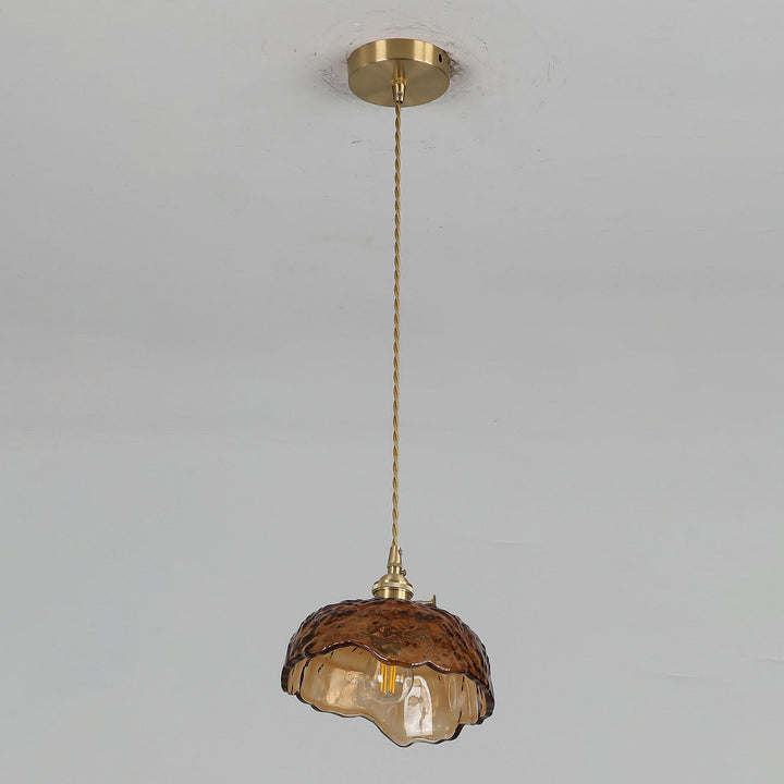 Suspension Luminaire à 1 Lumière en Laiton et Verre Texturé Vintage 