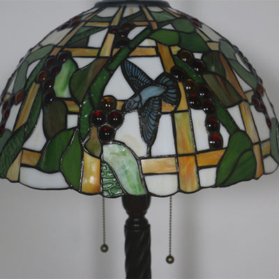 European Tiffany Fruit Bird Stained Glass Dome 2-Light Standing Floor Lamp