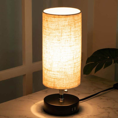 Lampe de table à 1 lumière en tissu de fer creux à colonne créative 