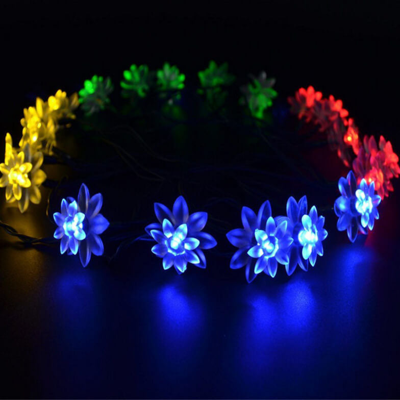 Solar Lotus String Lights Patio Outdoor Decorative Multicolor String Lights