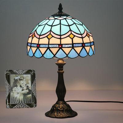 Europäische Vintage Tiffany 1-Licht-Tischlampe aus Legierung 