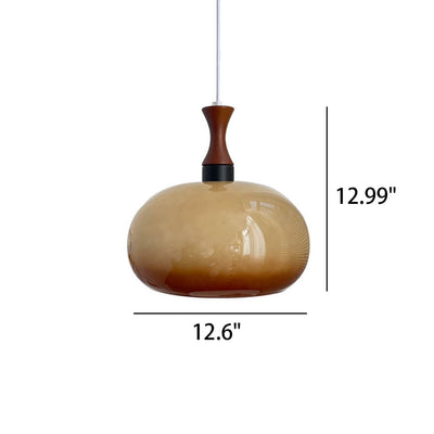 Vintage Wood Glass Flat Ball Design 1-Light Pendant Light