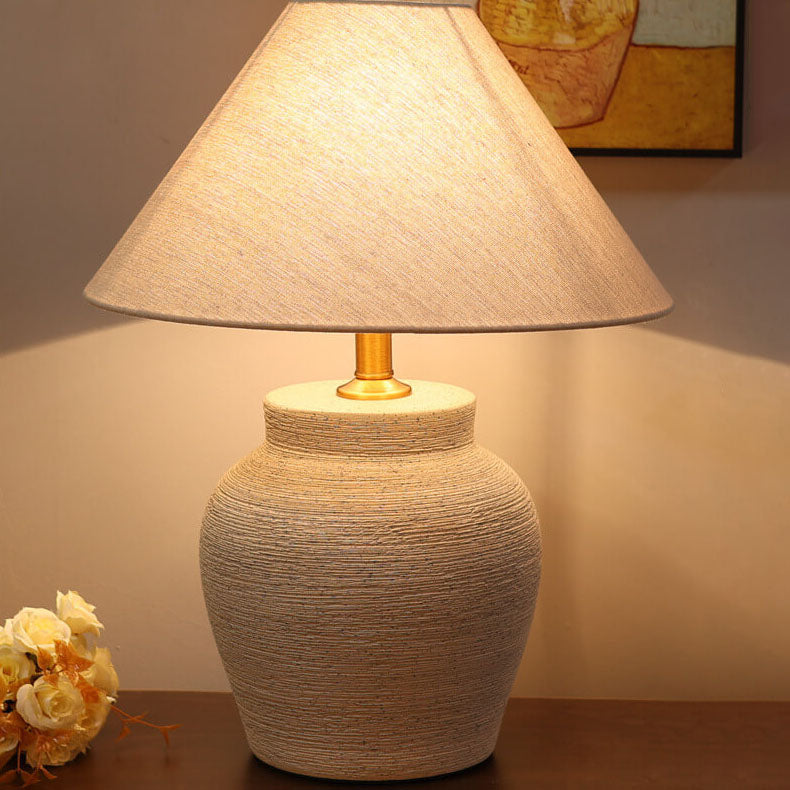 Chinesische Retro-Vase Basis Keramik Leinen 1-Licht Tischlampe 