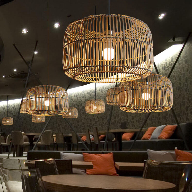 Chinese Minimalist Rustic Bamboo Art 1-Light Pendant Light