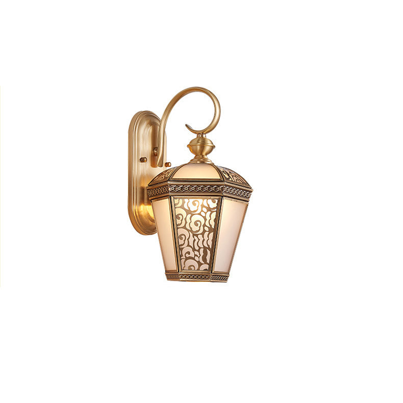 European Luxury Brass Hexagonal Lantern 1-Light Wall Sconce Lamp