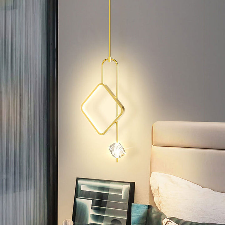 Modern Light Luxury Golden Diamond Geometric Crystal LED Pendant Light