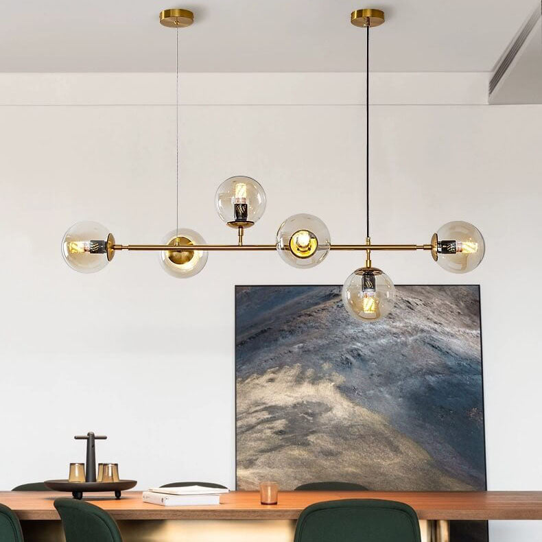 Nordischer minimalistischer bunter Kugel-Hardware-Glas-6-Licht-Insel-Licht-Kronleuchter 